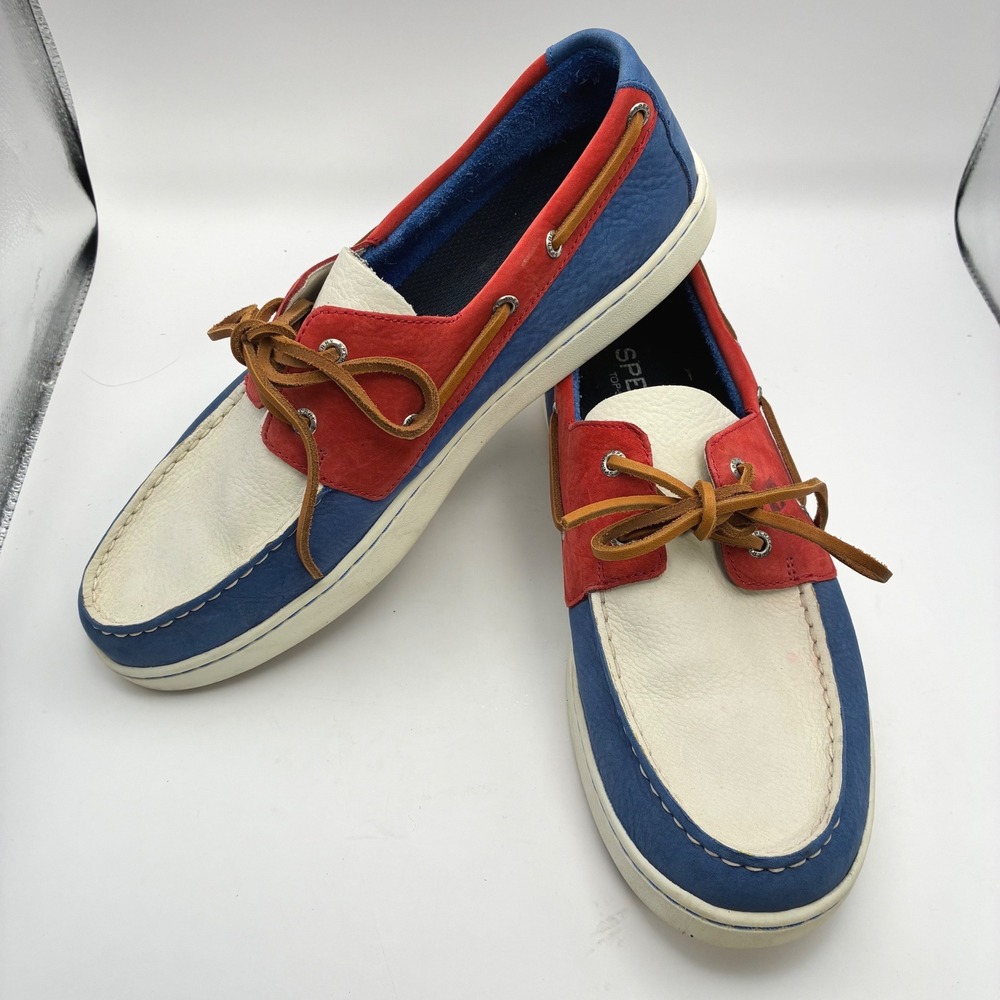 Sperry Gold Cup Boat Authentic Shoes Men's 12 Red White Blue Leather STS19623